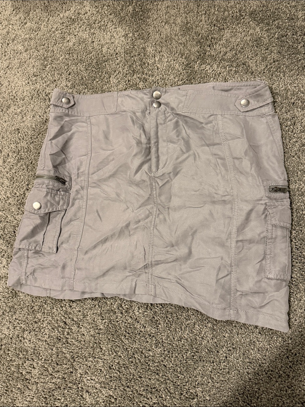 LOFT Gray Cotton Utility Skirt with Snap Front